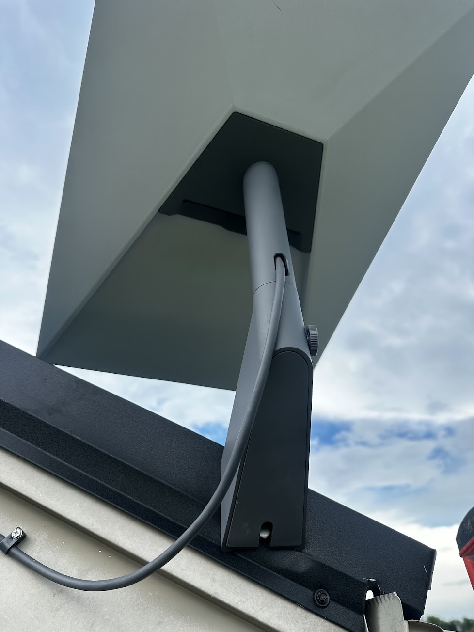 Close-up of the roof-mount support photographed by Caleb Mann during installation work